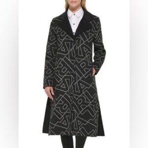 KARL LAGERFELD PARIS Women’s Wool Blend Black Logo Coat Size Large